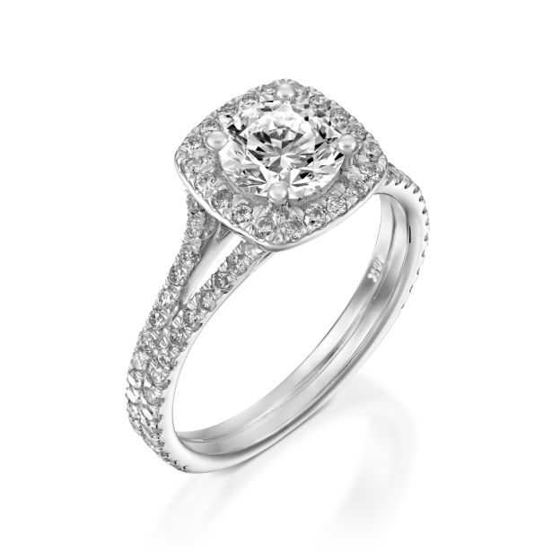 Cushion Halo Split Shank Engagement Ring