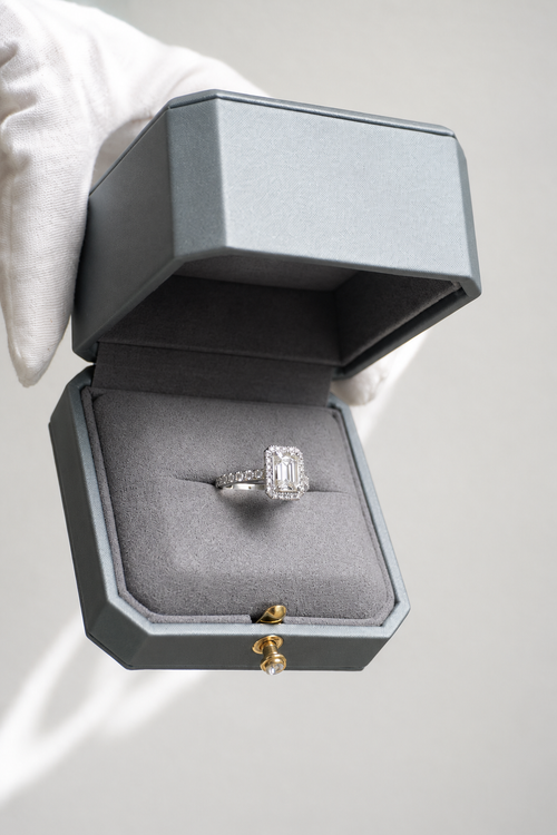Emerald Cut Halo Ring