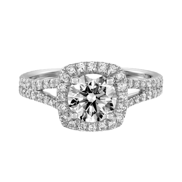 Cushion Halo Split Shank Engagement Ring